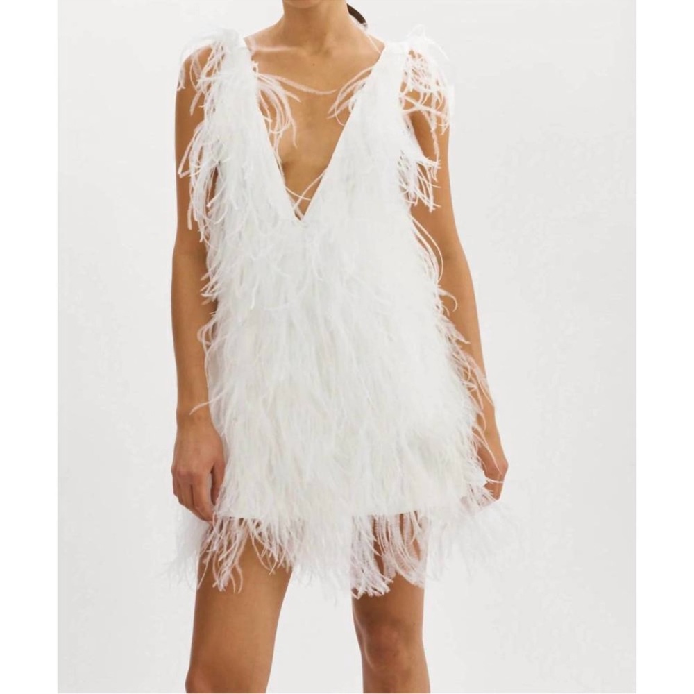 LAMARQUE Alena V-neck Feather Mini Dress